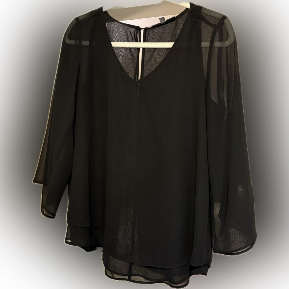Jennifer Lopez Black Sheer Flowy Blouse